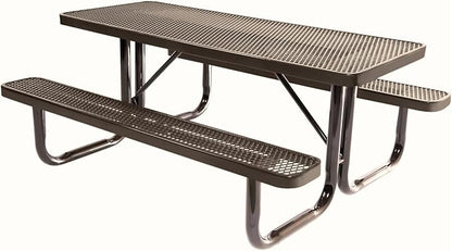 COATEDOUTDOORFURNITURE Heavy-Duty Portable Outdoor Picnic Table, Thermoplastic Coated Expanded Metal Commercial-Grade Patio Dining Furniture Made in America (6ft Rectangular, Textured Brown)
