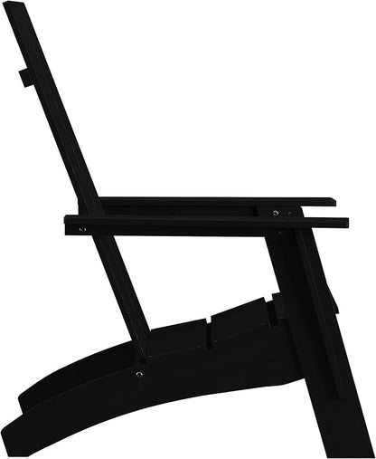 Merrick Lane Piedmont 2 Slat Poly Resin Adirondack Chair - Black - Modern Design - Indoor/Outdoor
