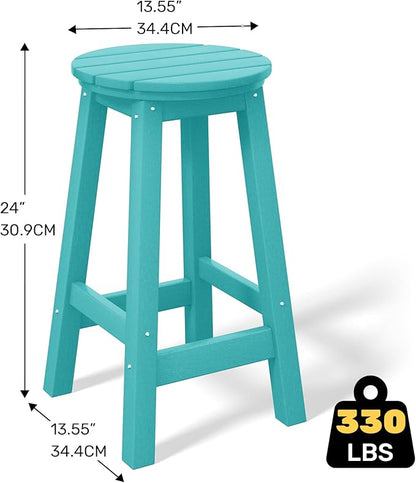 Costaelm 24" Height Outdoor Bar Stools, All-Weather Bar Stools, Adirondack Poly Patio Round Bar Stool for Patio, Deck, Kitchen Counter and Garden, Turquoise