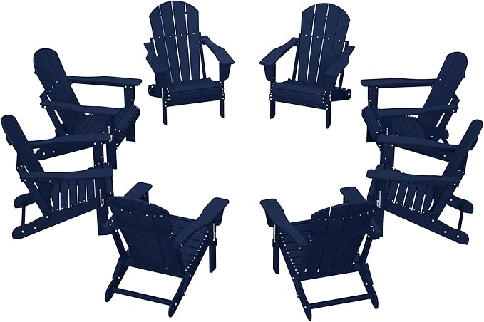 WestinTrends Malibu Malibu Outdoor Folding Poly Adirondack Chair (Set of 8), Navy Blue