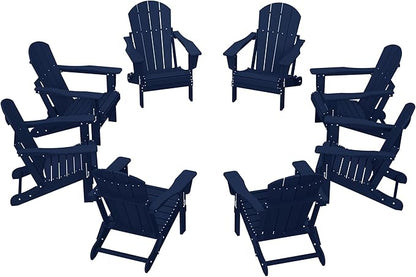 WestinTrends Malibu Malibu Outdoor Folding Poly Adirondack Chair (Set of 8), Navy Blue