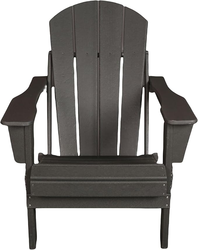 Folding Adirondack Chair, All-Weather Fire Pit Chairs, Oversized All Weather Resistant Outdoor Adirondack Chair for Firepit Area BBQ Beach Deck Garden Lawn Backyard Pool (Antique Gray)