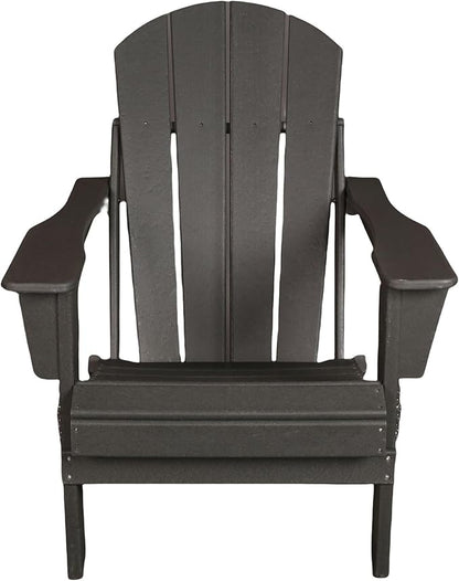 Folding Adirondack Chair, All-Weather Fire Pit Chairs, Oversized All Weather Resistant Outdoor Adirondack Chair for Firepit Area BBQ Beach Deck Garden Lawn Backyard Pool (Antique Gray)
