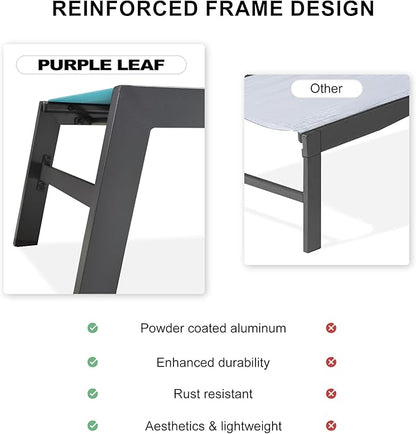 PURPLE LEAF Outdoor Chaise Lounge Set of 2 Aluminum Patio Lounge Chair with Wheels and Side Table Pool Chaise Lounge Chair for Outdoor Backyard Poolside Turquoise Blue