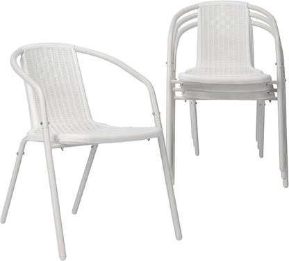 VINGLI PE Rattan Outdoor Dining Chairs Set of 4, Plastic Stackable Patio Chairs for Indoor, Porch, Restaurant, Garden, White