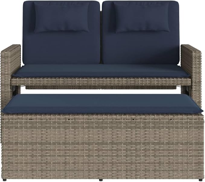 Reclining Patio Bench with Cushions Gray Poly Rattan Garden Bench Outdoor Bench Porch Bench Deck Bench for patios - Photo 5