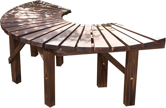 Tree Bench Wrap Around, Outdoor Patio Garden Porch Curved Bench, Wood Outdoor Benches Weatherproof, Wooden Semicircular Park Benches for Outside
