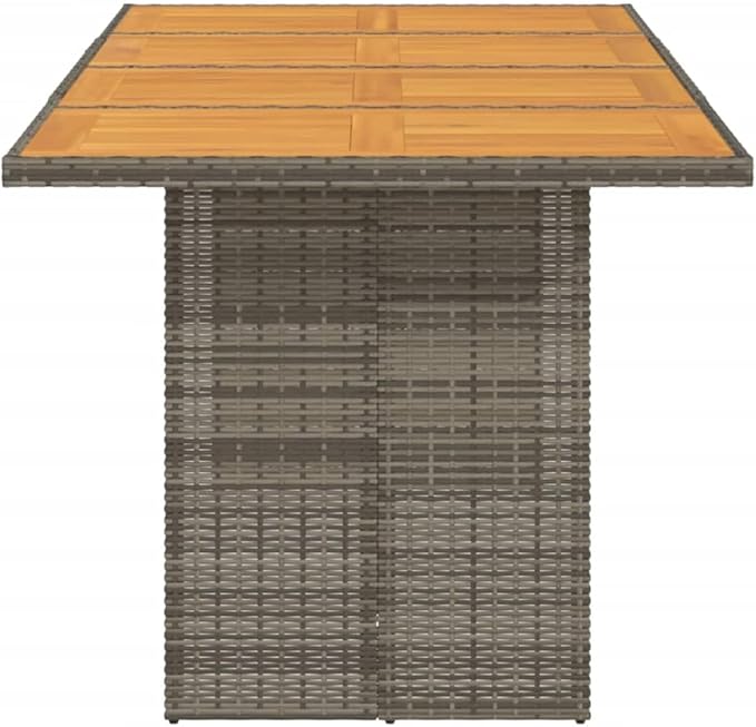 vidaXL Patio Table - Acacia Wood top/Outdoor Furniture - Gray Poly Rattan - Weather 74.8"x31.5"x29.5"
