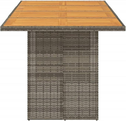 vidaXL Patio Table - Acacia Wood top/Outdoor Furniture - Gray Poly Rattan - Weather 74.8"x31.5"x29.5"