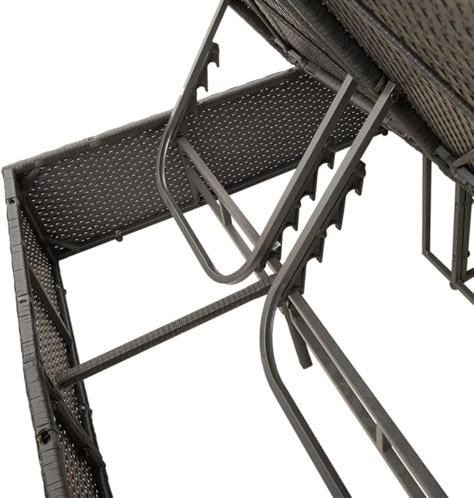 78.7"x44.9" Double Chaise Lounge Outdoor with Roof Turquoise Cushions Black PE Rattan Patio Furniture Adjustable - Photo 9
