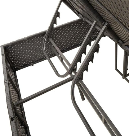 78.7"x44.9" Double Chaise Lounge Outdoor with Roof Turquoise Cushions Black PE Rattan Patio Furniture Adjustable Backrest Curtains for Balcony Garden