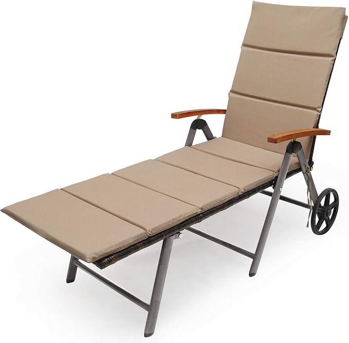 Outdoor Chaise Lounge with 2 Wheels for Easy Movement Folding Recliner 7 Adjustable Position Rattan Lounge Chair Heavy - Photo 5