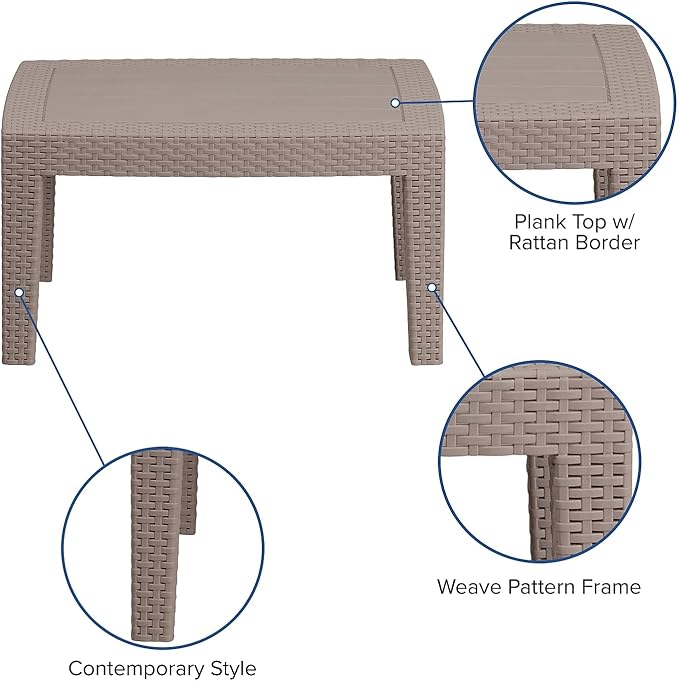 Flash Furniture Seneca Light Gray Faux Rattan Coffee Table