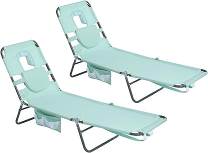 SUNNYFEEL Beach Lounge Chair, Backpack Reclining Beach Chairs Lay Flat, Sun Face Down Tanning Chair, Folding Camping Chairs Portable Camp Cot with Backpack Straps for Outdoor/Picnic/Lawn