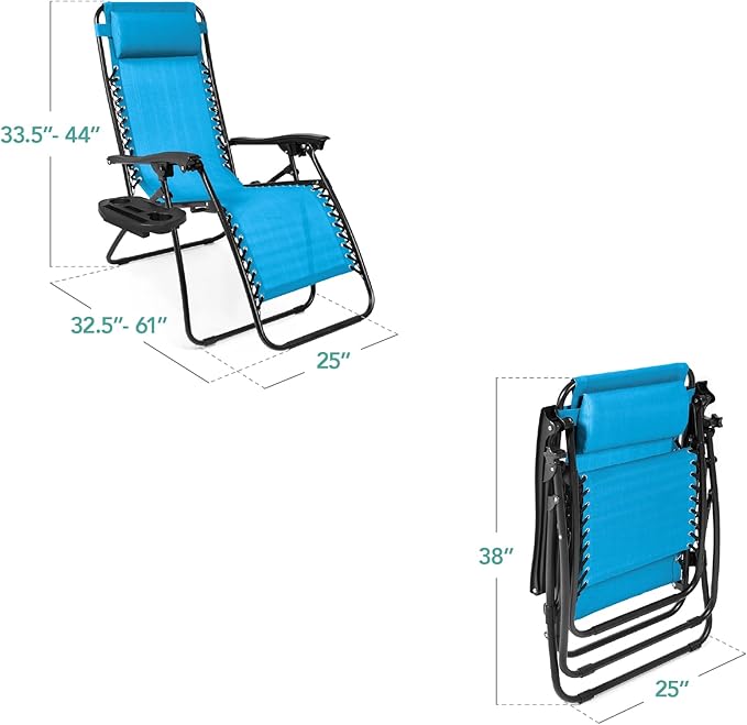 Best Choice Products Set of 2 Adjustable Steel Mesh Zero Gravity Lounge Chair Recliners w/Pillows and Cup Holder Trays - Photo 2