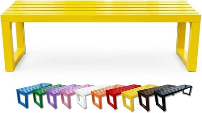 Outdoor Bench Backless Metal Garden Bench, 3.3ft 3.9ft 4.9ft 5.9ft Heavy Duty Weatherproof Patio Bench for 2-3 Person Seating, Steel Park Benches for Outside Yard Front Porch Deck(Yellow,3.3ft)