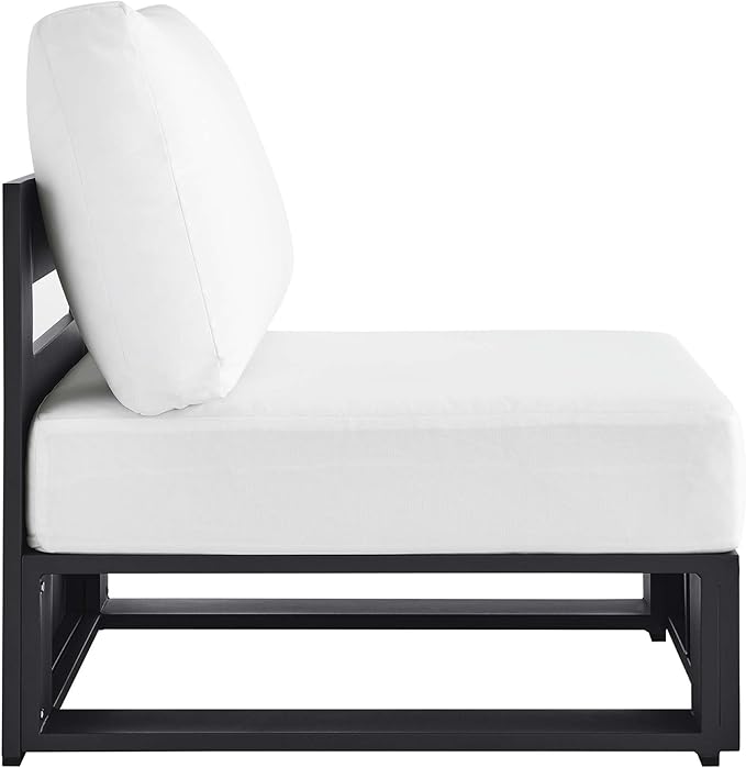 Modway Tahoe Aluminum Armless Patio Gray White Modular Weather-Resistant Cushions-Perfect as Club Outdoor Lounge Chair