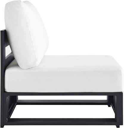 Modway Tahoe Aluminum Armless Patio Gray White Modular Weather-Resistant Cushions-Perfect as Club Outdoor Lounge Chair