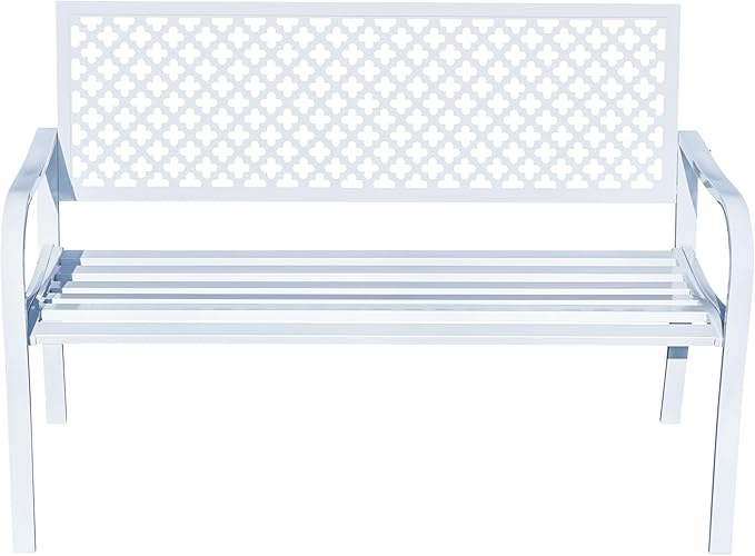 Hi-Line Gift Ltd. Winter Wonderland- White All-Steel Garden Bench for Relaxation