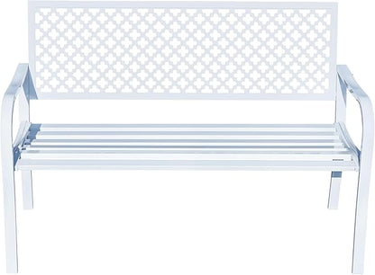 Hi-Line Gift Ltd. Winter Wonderland- White All-Steel Garden Bench for Relaxation