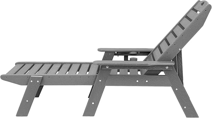 VEVOR Chaise Lounge Chair, 400 lbs Weight Capacity, 6 Positions Adjustable Patio Lounge Chair, Outdoor HDPE Lounge Chair with Backrest & Cup Holder, for Pool Poolside Deck Backyard Lawn, Gray