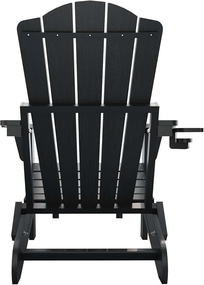 Adjustable Adirondack Chairs with Retractable Ottoman, HDEP Folding Adirondack Chair with Footrest & Cup Holder, All Weather Fire Pit Chair for Outdoor,Black