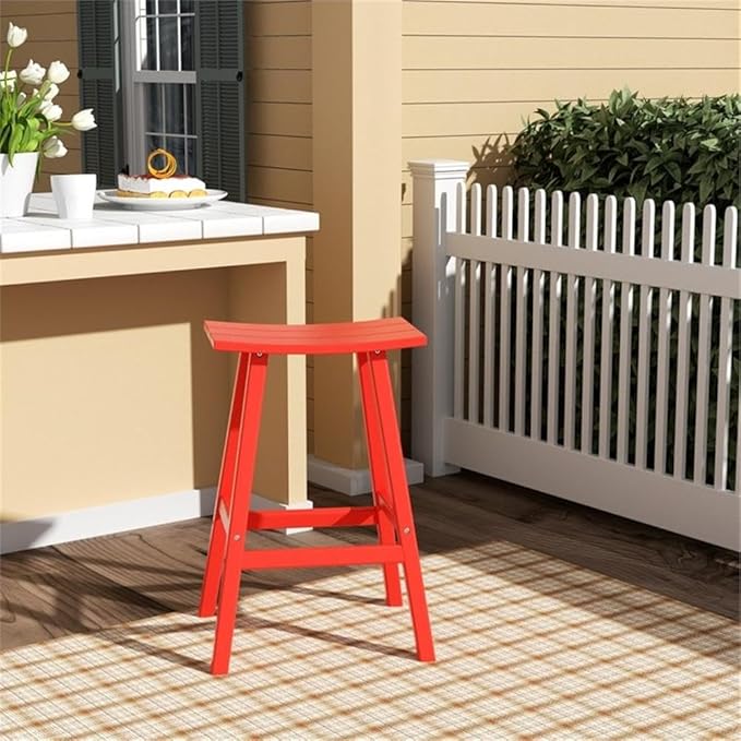 Costaelm All-Weather Outdoor Bar Stools, 29" Height Patio Stools & Bar Chairs, Adirondack Poly Patio Bar Stool for Patio, Deck, Kitchen Counter and Garden, Red