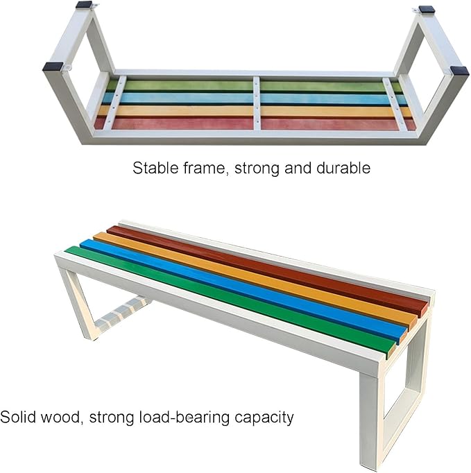 Wooden Patio Garden Bench Metal, Outdoor Park Benches for Outside, Waterproof Metal Garden Bench for Porch, Yard, Lawn, Balcony(White,120cm/47in)
