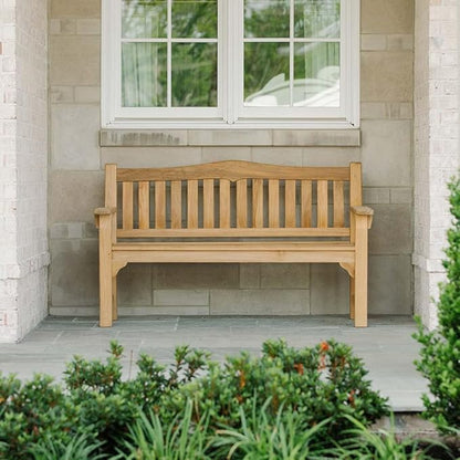 Ash & Ember Hawthorne Grade A Teak 53" Bench, Seats 2 People Comfortably, Weather Resistant Indoor Outdoor Solid Wood Patio Furniture with Tightly Spaced Slats, Bowed Back, Armrests