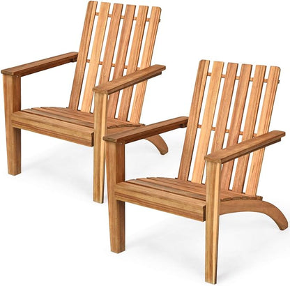 Giantex Adirondack Chair Set of 2 Acacia Wood Outdoor Chairs, 350 lbs Weight Capacity, Weather Resistant Campfire Chairs for Lawn Seating, Garden, Poolside, Balcony, Patio Adirondack Lounger