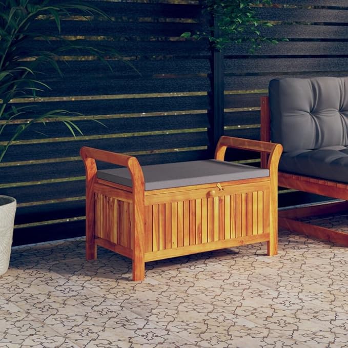 Garden Bench Deck Bench Patio Storage Bench with Cushion 35.8" Solid Wood Acacia