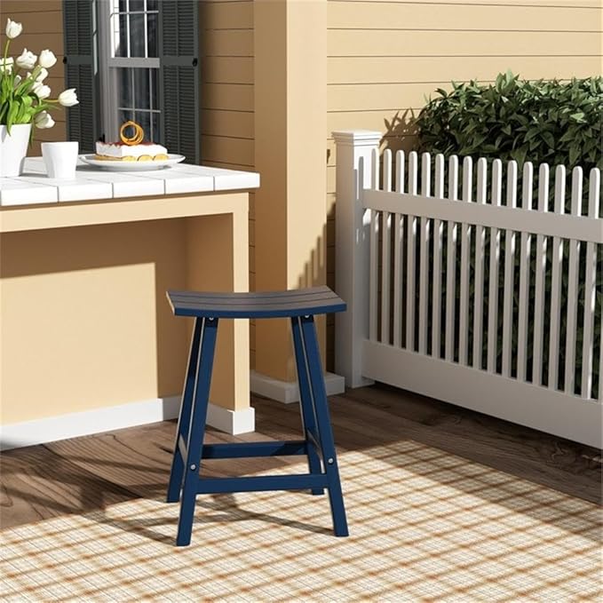 Costaelm 24" Height Outdoor Bar Stools, All-Weather Bar Stools, Adirondack Poly Patio Bar Stool for Patio, Deck, Kitchen Counter and Garden, Navy Blue