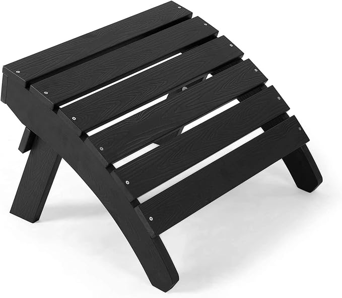 Adirondack Ottoman, Plastic Folding Adirondack Footstool, All Weather Ottoman for Adirondack Chairs, Widely Used for Outdoor, Porch, Patio, Garden, Poolside, Fire Pits - Black