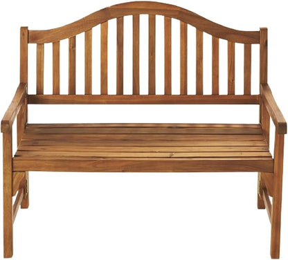 Foldable Acacia Wood Garden Bench, 4 Foot Indoor/Outdoor Wooden Porch, Patio, & Park Seating, Curved Backrest and Armrest, 48" Wide x 24-3/4" Deep x 41" High, Teak Color