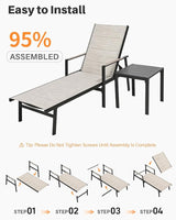 3-Piece Outdoor Chaise Lounge Set, Never-Rust Aluminum Patio Lounge Chairs with Side Table - Photo 8