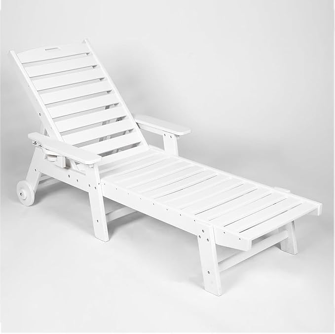 Lounge Chair Outdoor with Wood Texture, Oversized Chaise Lounge Chairs Outside with 5-Position Adjustable Backrest - Photo 4