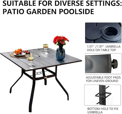 Sour Citrus 37" Outdoor Square Metal Patio Dining Table with Umbrella Hole, Weather-Resistant Table for Garden, Backyard, Balcony, or Deck, Black