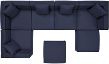 Modway EEI-4387-NAV Saybrook Patio Upholstered Sectional Sofa in Navy, 7-Piece Set