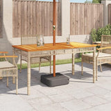 Beige Poly Rattan Rectangular Garden Table 55.1x31.5x29.5 in, Solid Acacia Wood Top for Outdoor Dining - Photo 4