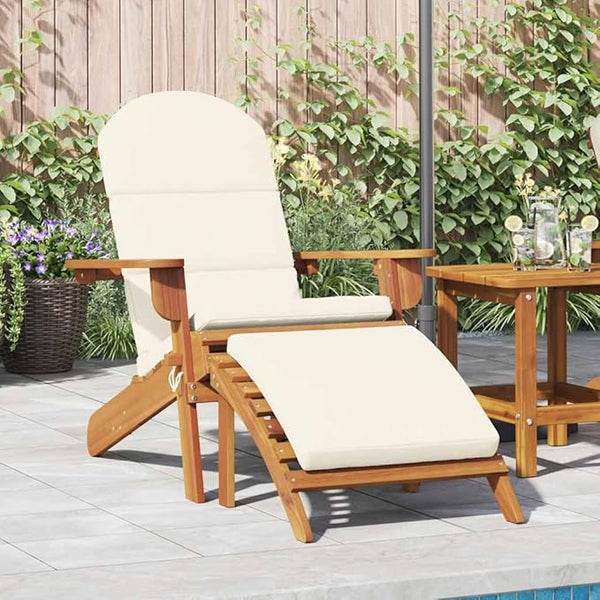 Acacia Wood Adirondack Garden Chair with Footrest and Cushion - Photo 1