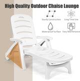 Moccha Plastic Chaise Lounge Chair - Folding Pool Lounger w/ 2 Rolling Wheels, Armrest, 5-Adjustable Position - Photo 7