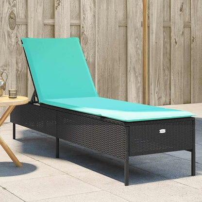 Patio Sun Lounger Black Cream White, Outdoor Adjustable Reclining Chaise Lounge Chair with Wheels and Pillow, Modern Poolside Patio Furniture for Backyard Garden Beach Relaxation