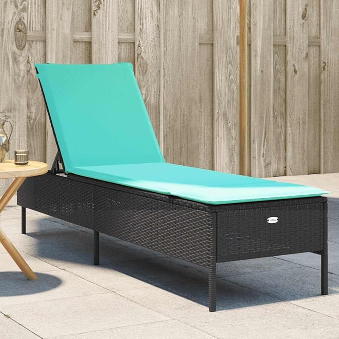 Patio Sun Lounger Black Cream White, Outdoor Adjustable Reclining Chaise Lounge Chair with Wheels and Cushion - Photo 1