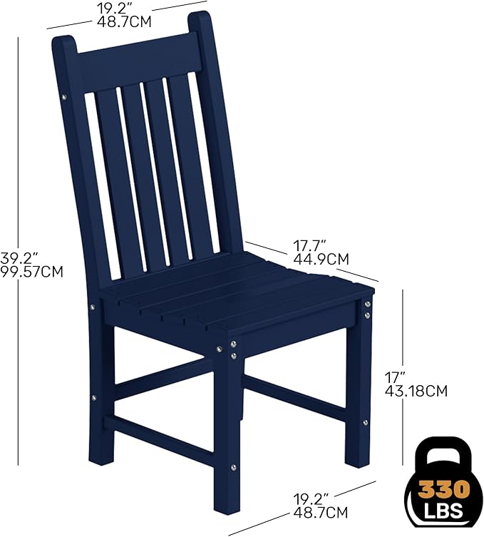 Costaelm Armless Outdoor Chair, Patio Adirondack Chair, HDPE Poly Lumber Waterproof Restaurant Bistro Kitchen Dining Chair for Outside Porch Backyard Garden, Navy Blue