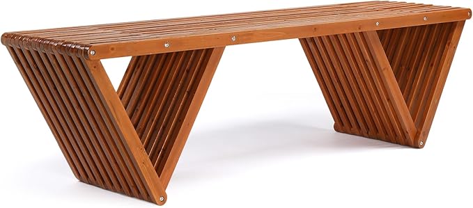 VINGLI Outdoor Wooden Bench, 63" All Weather Patio Bench Porch Bench - Photo 1