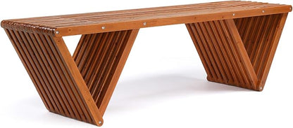VINGLI Outdoor Wooden Bench, 63" All Weather Patio Bench Porch Bench, 600lb Capacity Outdoor Backless Benches for Yard Park Garden