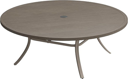 Patio Dining Table for 8-10, Round Metal Outdoor Table with 1.57" Umbrella Hole, 63" Outdoor Slat Tabletop Dining Table for Backyard, Porch, Lawn, Grey