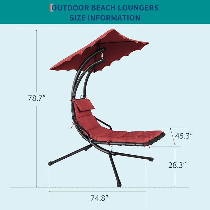 GarveeLife Chaise Lounger Swing Chair with Umbrella Canopy, Patio Hanging Chaise Lounger Chair with Stand - Photo 2