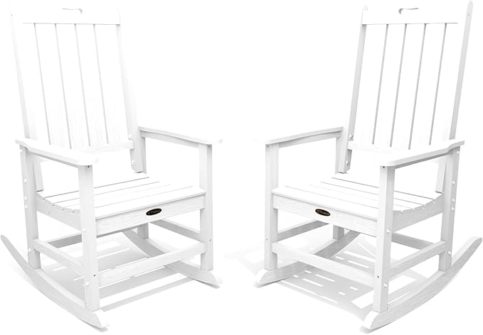 Oversized Rocking Chair Set of 2, Outdoor Rocking Chair for Adults, All Weather Resistant Porch Rocker for Lawn Garden, White