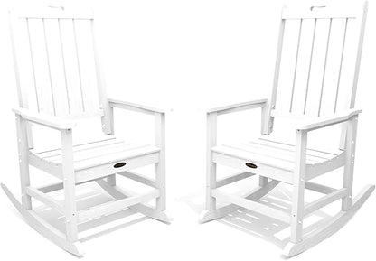 Oversized Rocking Chair Set of 2, Outdoor Rocking Chair for Adults, All Weather Resistant Porch Rocker for Lawn Garden, White